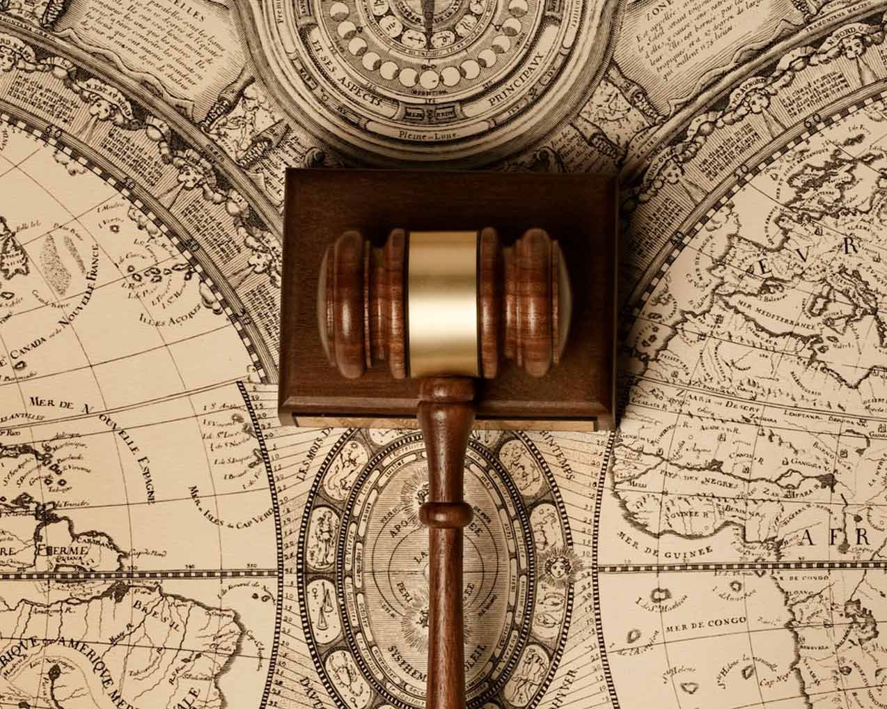 old map with gavel 