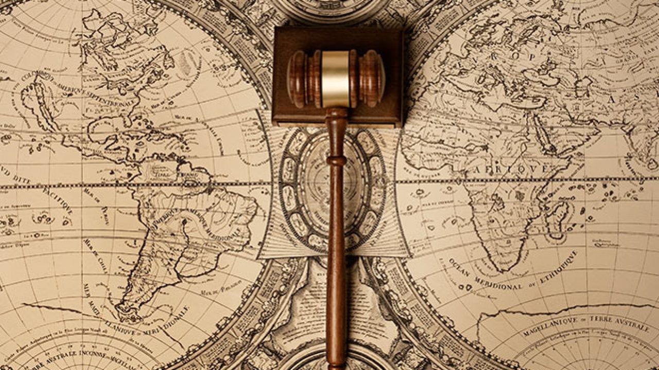 historical map with court gavel